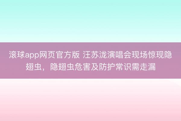 滚球app网页官方版 汪苏泷演唱会现场惊现隐翅虫,隐翅虫危害及防护常识需走漏