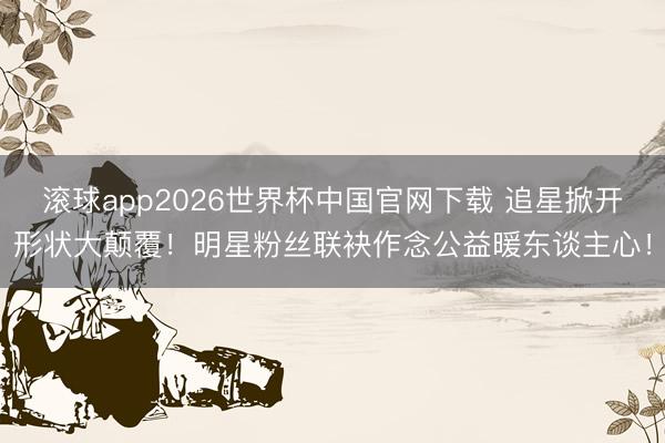 滚球app2026世界杯中国官网下载 追星掀开形状大颠覆!明星粉丝联袂作念公益暖东谈主心!